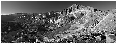 North Peak and Twenty Lakes Basin from McCabe Pass, early morning. Yosemite National Park, California, USA. (black and white)