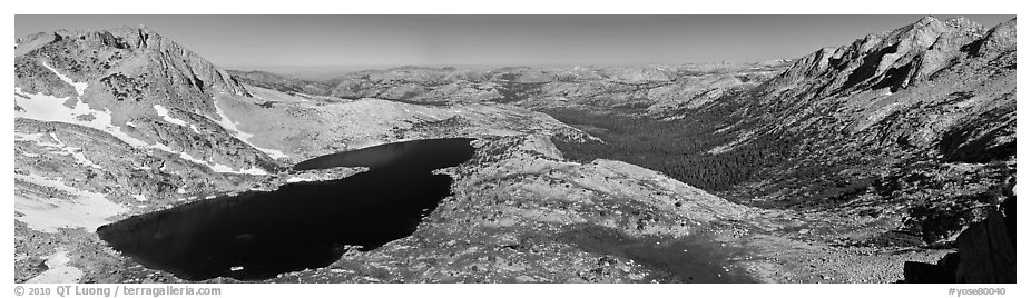 Lake valley from McCabbe Pass. Yosemite National Park (black and white)