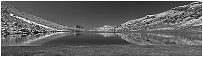 Wide view of alpine lake. Yosemite National Park (Panoramic black and white)