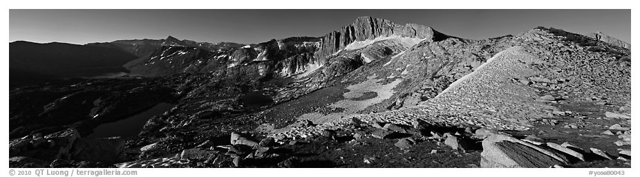 High Sierra scenery with lakes and high peaks. Yosemite National Park (black and white)