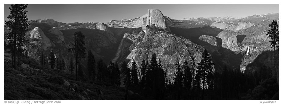 Tenaya Canyon, Half Dome, Nevada Falls, from Washburn Point. Yosemite National Park (black and white)