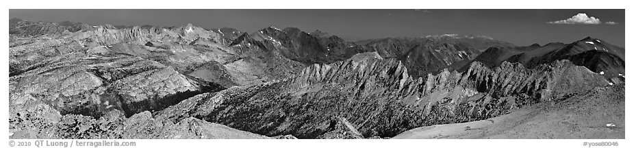 Northern mountains from Mount Conness. Yosemite National Park (black and white)