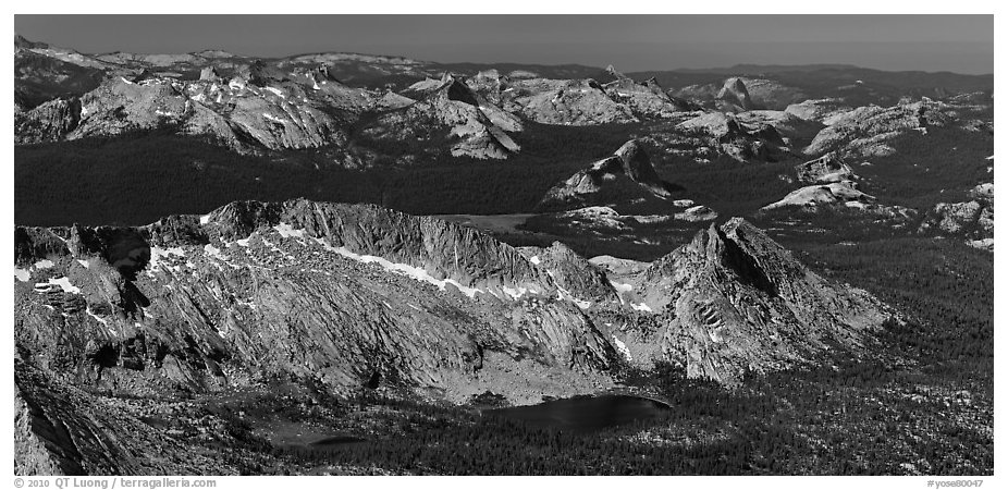 Aerial view of High Yosemite country. Yosemite National Park (black and white)