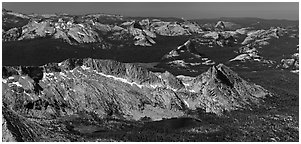 Aerial view of High Yosemite country. Yosemite National Park (Panoramic black and white)