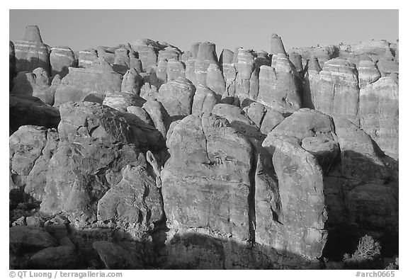 Sandstone fins at Fiery Furnace, sunset. Arches National Park, Utah, USA.