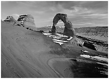 Delicate Arch, winter sunset. Arches National Park ( black and white)