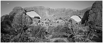 Sandstone windows. Arches National Park (Panoramic black and white)