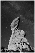 Balanced rock and Milky Way. Arches National Park ( black and white)