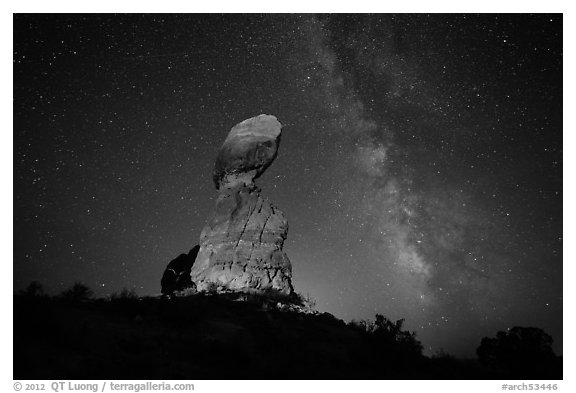 Balanced rock and stars. Arches National Park (black and white)