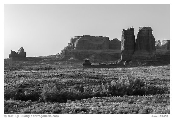 Courthouse Wash and sandstone fins. Arches National Park, Utah, USA.