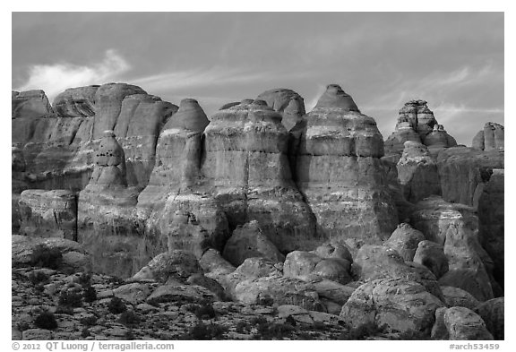 Last light of Fiery Furnace. Arches National Park, Utah, USA.