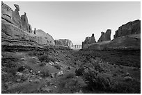 Park Avenue at sunrise. Arches National Park ( black and white)