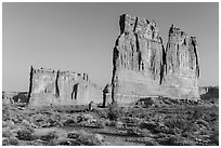 Tower of Babel and Organ at sunrise. Arches National Park ( black and white)
