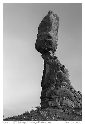 Balanced Rock (size of three school busses). Arches National Park (black and white)