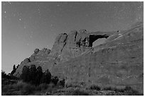 Moonlit Skyline Arch. Arches National Park, Utah, USA. (black and white)