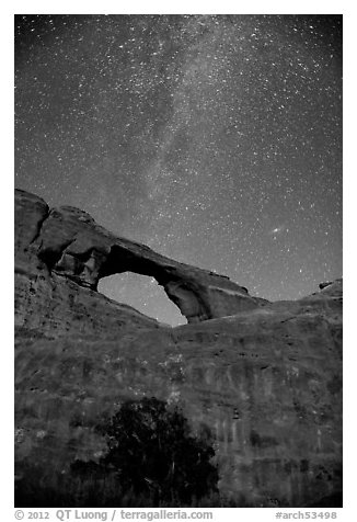 Skyline Arch and Milky Way. Arches National Park (black and white)