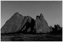 Fins at night with Milky Way. Arches National Park, Utah, USA. (black and white)