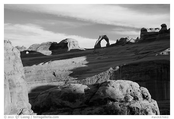 Delicate Arch from Upper Delicate Arch Viewpoint. Arches National Park (black and white)