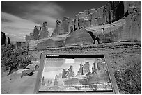 Intepretative sign, Park Avenue. Arches National Park, Utah, USA. (black and white)