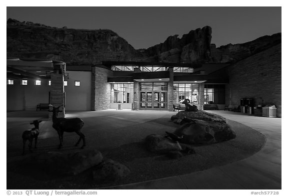 Visitor Center at dawn. Arches National Park (black and white)