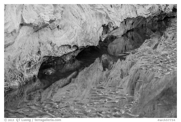 Reflections and sand in stream, Courthouse Wash. Arches National Park (black and white)