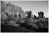 Cove of Arches, Double Arch, and Parade of Elephants at dusk. Arches National Park ( black and white)