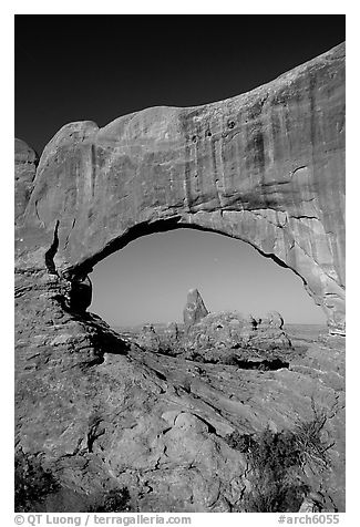 Turret Arch seen through South Window, morning. Arches National Park (black and white)