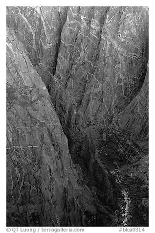 Depths of the canyon from Chasm view, North Rim. Black Canyon of the Gunnison National Park (black and white)