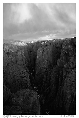 Narrows seen from Chasm view at sunset, North rim. Black Canyon of the Gunnison National Park (black and white)