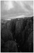 Narrows seen from Chasm view at sunset, North rim. Black Canyon of the Gunnison National Park, Colorado, USA. (black and white)