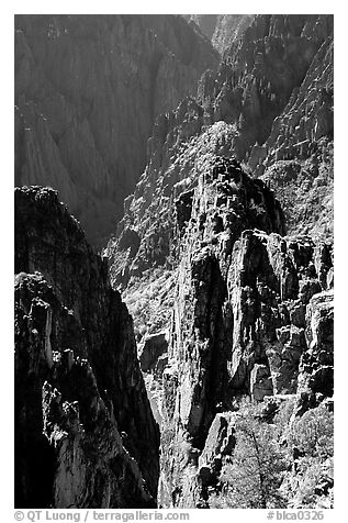 Pinnacles and spires, Island peaks view, North Rim. Black Canyon of the Gunnison National Park (black and white)