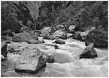 Boulders and rapids of  Gunisson River. Black Canyon of the Gunnison National Park, Colorado, USA. (black and white)