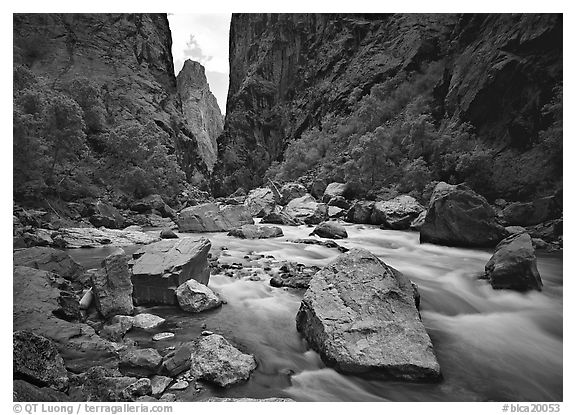 Gunisson river near  Narrows. Black Canyon of the Gunnison National Park (black and white)