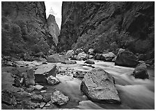 Gunisson river near  Narrows. Black Canyon of the Gunnison National Park, Colorado, USA. (black and white)