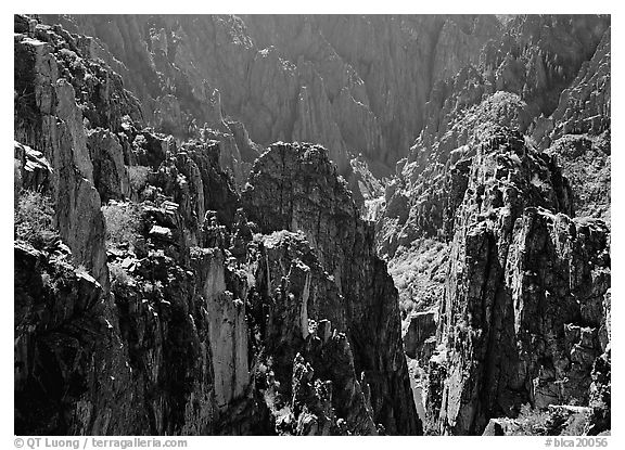 Spires and canyon walls. Black Canyon of the Gunnison National Park (black and white)