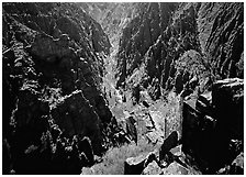 Canyon and river from Island peaks overlook, North rim. Black Canyon of the Gunnison National Park, Colorado, USA. (black and white)