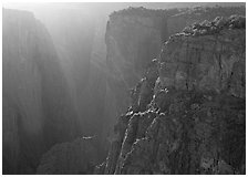 Narrowest part of  Canyon backlit in  afternoon. Black Canyon of the Gunnison National Park, Colorado, USA. (black and white)