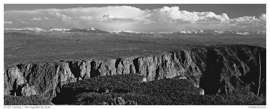 Plateau cut by deep canyon. Black Canyon of the Gunnison National Park (black and white)