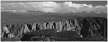 Plateau cut by deep canyon. Black Canyon of the Gunnison National Park (Panoramic black and white)