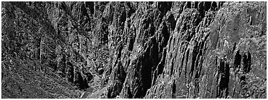 Spires and vertical rock walls. Black Canyon of the Gunnison National Park (Panoramic black and white)