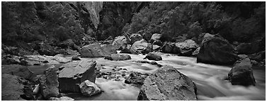 River Rapids in canyon narrows. Black Canyon of the Gunnison National Park (Panoramic black and white)