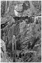 Crags and Gunnison River seen from above. Black Canyon of the Gunnison National Park, Colorado, USA. (black and white)