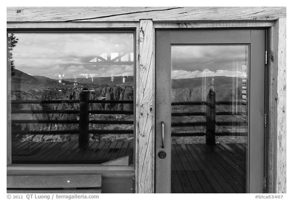 Canyon, South Rim visitor center window reflexion. Black Canyon of the Gunnison National Park, Colorado, USA.