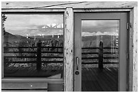 Canyon, South Rim visitor center window reflexion. Black Canyon of the Gunnison National Park, Colorado, USA. (black and white)