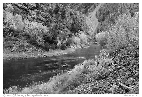 Gunnison river in fall, East Portal. Black Canyon of the Gunnison National Park (black and white)