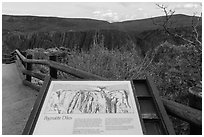 Interpretative sign. Black Canyon of the Gunnison National Park, Colorado, USA. (black and white)