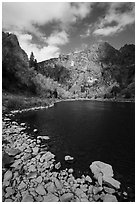 Gunnison River shore and cliffs at East Portal in the fall. Black Canyon of the Gunnison National Park ( black and white)