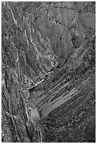 Canyon cliffs and slopes from Pulpit Rock Overlook. Black Canyon of the Gunnison National Park ( black and white)