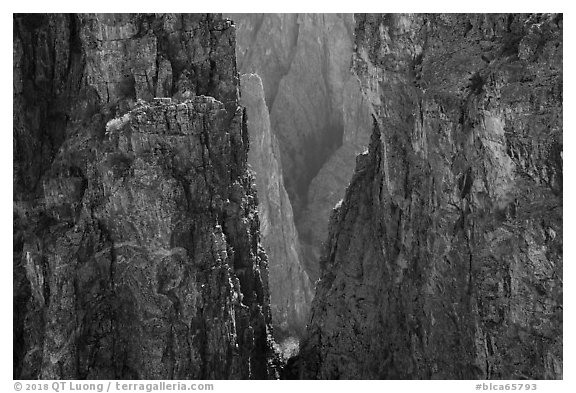 Canyon seen through notch, Rock Point. Black Canyon of the Gunnison National Park (black and white)