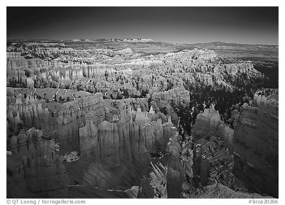 View of Bryce Amphitheater hoodoos from Sunset Point at dusk. Bryce Canyon National Park, Utah, USA.